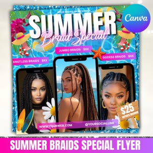 Summer Braids Sale Flyer, July Booking Flyer, June Booking Flyer, Summer Sale Flyer, Braid Prices Flyer, Braids Sale Flyer, Canva Editable