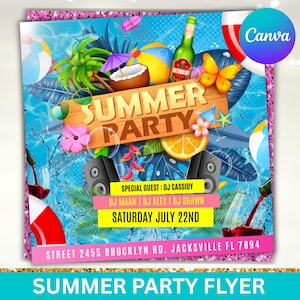 Summer Pool Party Flyer: Beach Event, DJ Invite (Canva Editable)