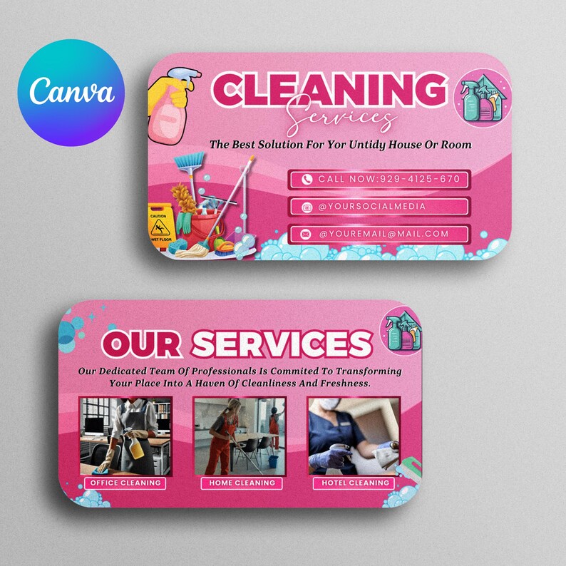 Business Card, Cleaning Services Business Card, Premade Housekeeping ...