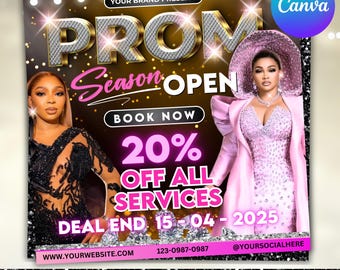 Prom Booking Flyer, Prom Makeup Flyer, Prom Queen MUA Flyer, Prom Lashes Flyer, Beauty Makeup Artist Flyer, Book Now Flyer, Canva Editable