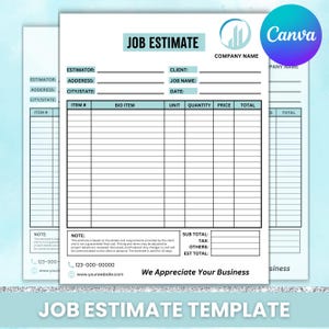 Job Estimate Template, Work Estimate Template, Job Estimate Template Form, Construction Job Proposal, Handyman Estimate, Canva Editable