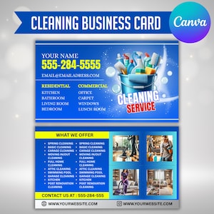 Business Card, Cleaning Services Business Card, Housekeeping Cards, Professional Cleaning Card, Premade House Cleaner Cards, Canva Editable