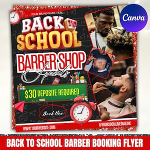 Barber Booking Flyer, Back to School Barber Shop Flyer, August Booking Flyer, Book Now, Haircut, Social Media, Business Flyer,Canva Editable