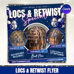 Locs Specials Flyer, Loc & Retwist Flyer, Dread Locks Flyer, Loc Styling Braids Flyer, Hairstylist, Loctician, Locs Special, Canva Editable