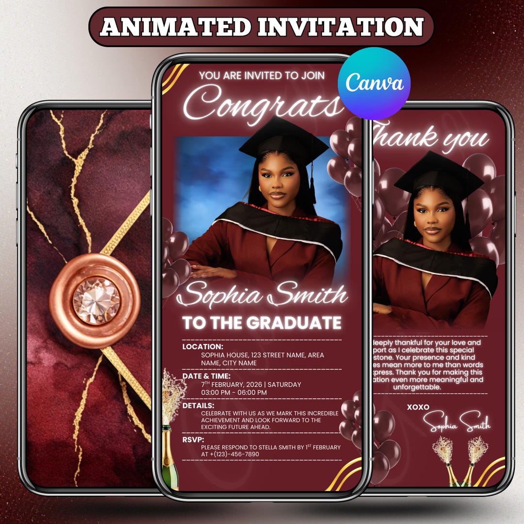 Animated Graduation Invitation, Graduation Party Invitation, Congrats ...
