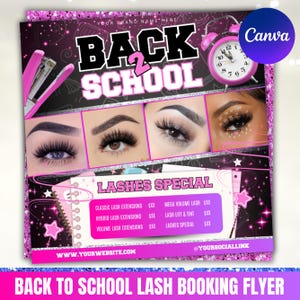 Back To School Flyer, August Booking Flyer, Back To School Lash Sale Flyer, Lash Tech Flyer, Book Now, Hair Braids Nail Lash, Canva Editable