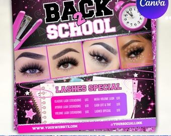 Back To School Flyer, August Booking Flyer, Back To School Lash Sale Flyer, Lash Tech Flyer, Book Now, Hair Braids Nail Lash, Canva Editable