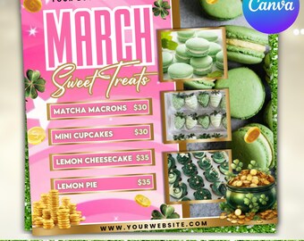 Flyer bakverkoop maart, St. Patrick's Day-snoepjes, flyer lentebakkerij, dessertflyer, bakkerijflyer, flyer taartgebak, canvas bewerkbaar