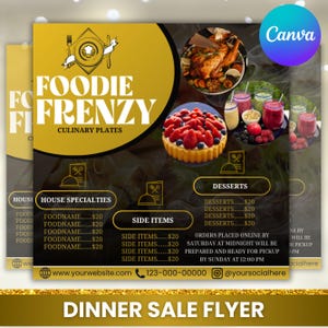 Folleto de negocios de comida, folleto comercial, folleto de venta de cenas, menú de comida de restaurante, menú de cafetería, folleto de menú de comida, redes sociales, Canva editable