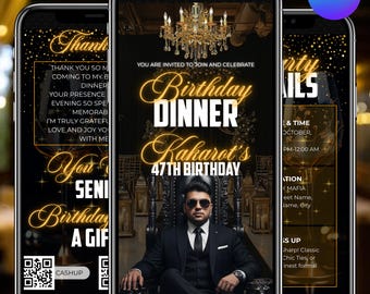 Birthday Dinner Invitation, Animated Birthday Invite, Men's Party Video Invite, Premade Party Celebration, Birthday Evite, Canva Editable