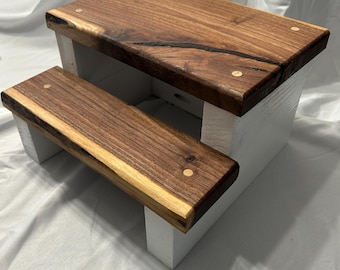 Live Edge Black Walnut Stool | Two-Step Plant Stand | Rustic Wood Footstool | Unique Home Decor.