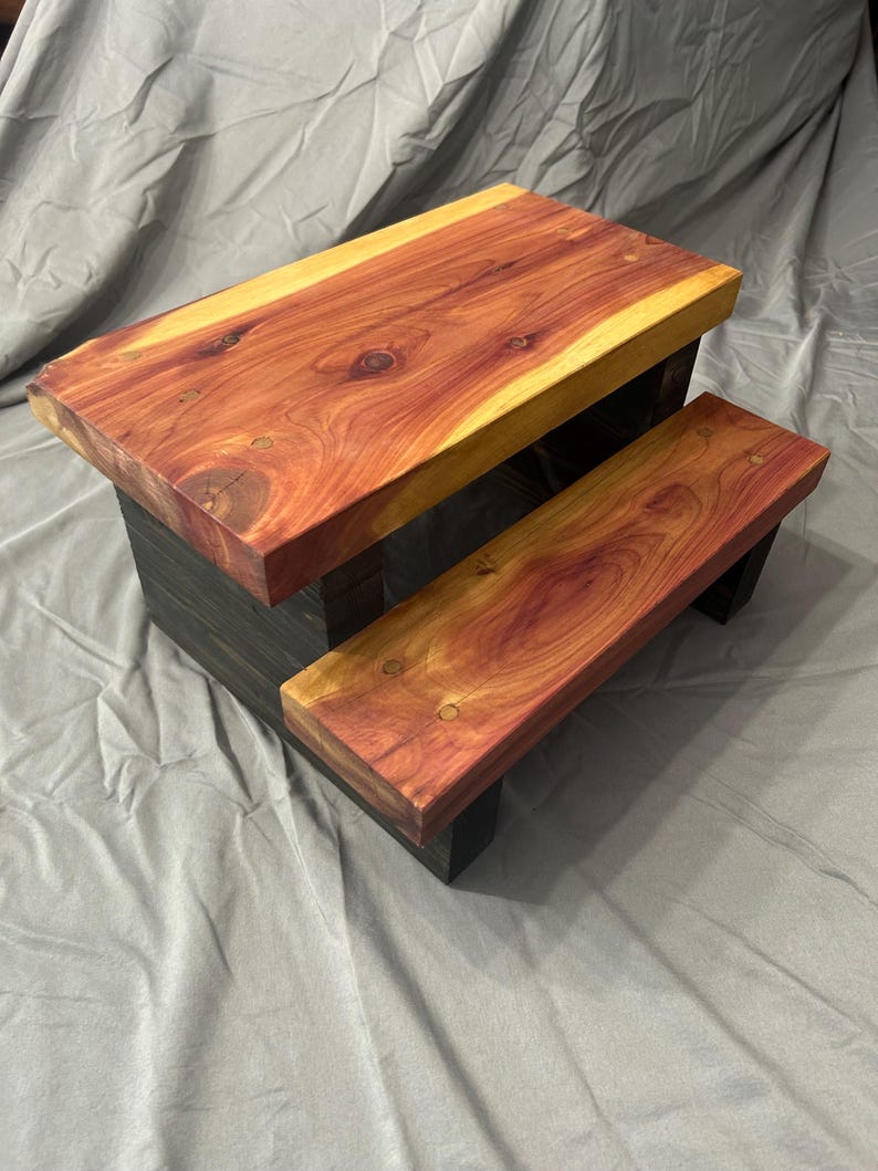 Handcrafted Cedar Two-tier Step Stool | Rustic Wood Plant Stand | Multi ...