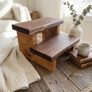 Handcrafted Two-Step Stool | Black Walnut & Cherry Wood | Rustic Kids' Step Stool