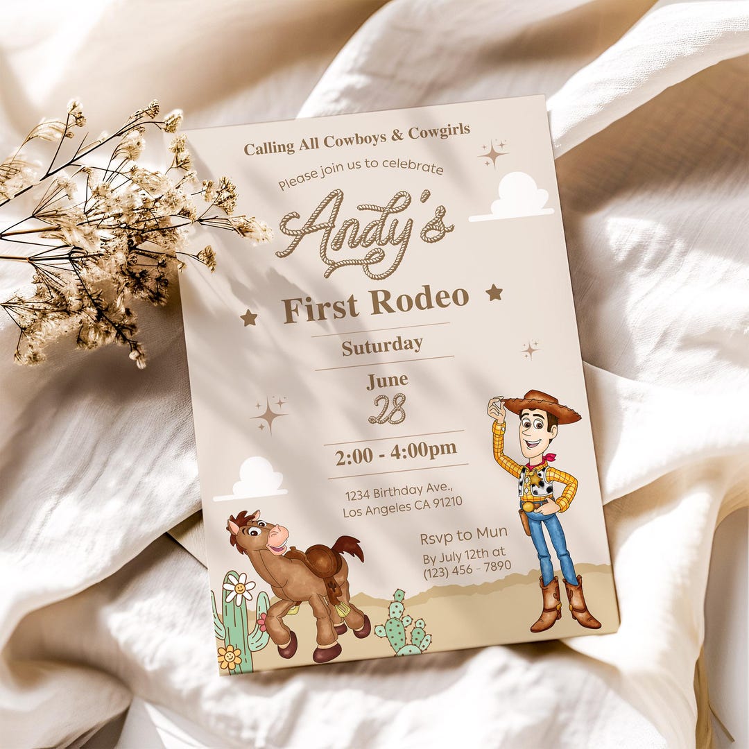 Woody First Rodeo Invite Woody's First Round up Birthday Invitation: Cowboy Rodeo ( Editable ...