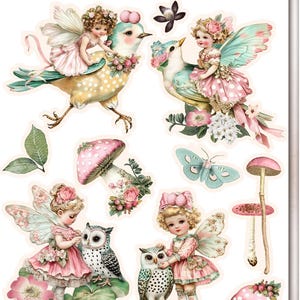 pixi junk journal kit, fairy fussy cut kit, printable ephemera, shabby chic printable, digital printable labels, french script, ledger