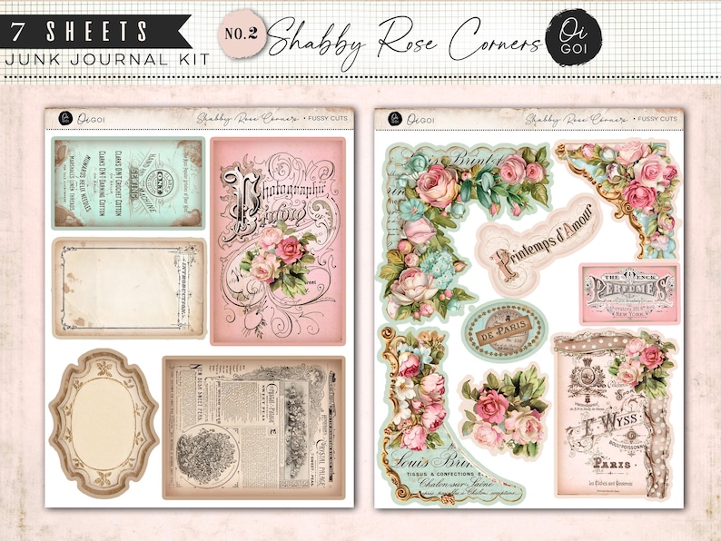 Vintage Rose Paper Pack, Junk Journal Kit, Shabby Chic Pink Roses ...