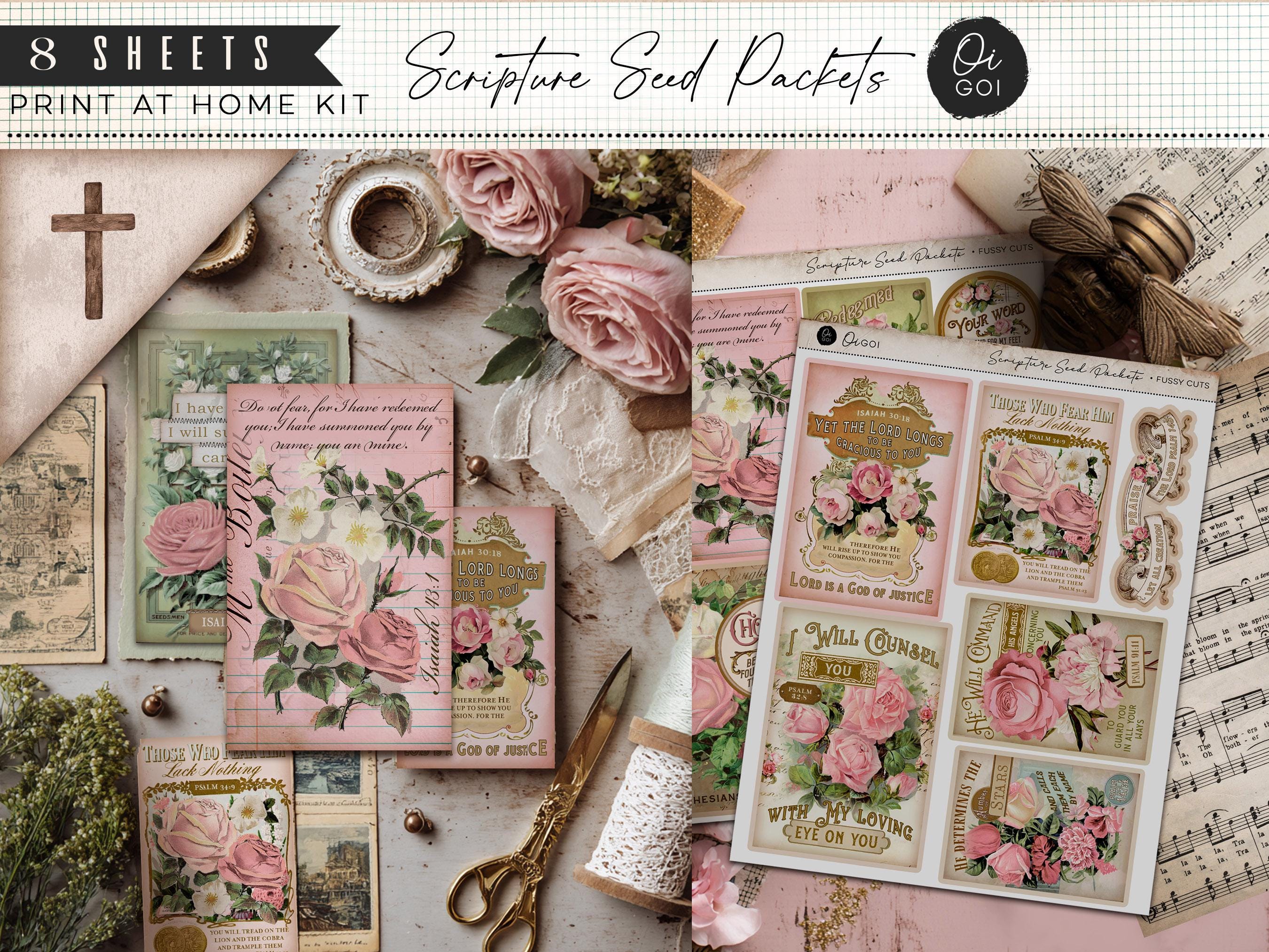 Dusty Rose Quad Scriptures Vintage Rose Bible Verse Seed Packets, Junk Journal Kit, Printable ...