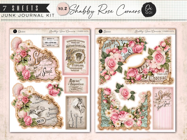 Vintage Rose Paper Pack, Junk Journal Kit, Shabby Chic Pink Roses ...
