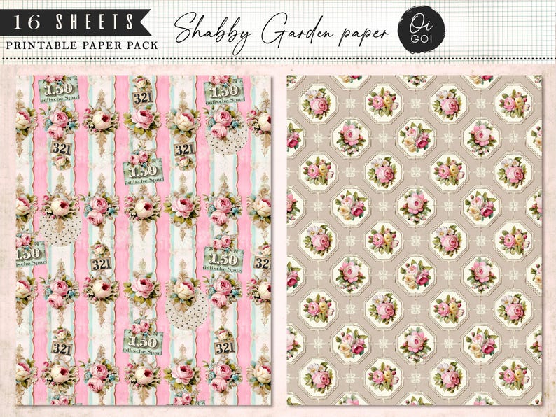Vintage Rose Junk Journal Kit, Shabby Chic Pink Roses, Digital Paper ...
