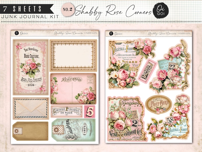 Vintage Rose Paper Pack, Junk Journal Kit, Shabby Chic Pink Roses ...