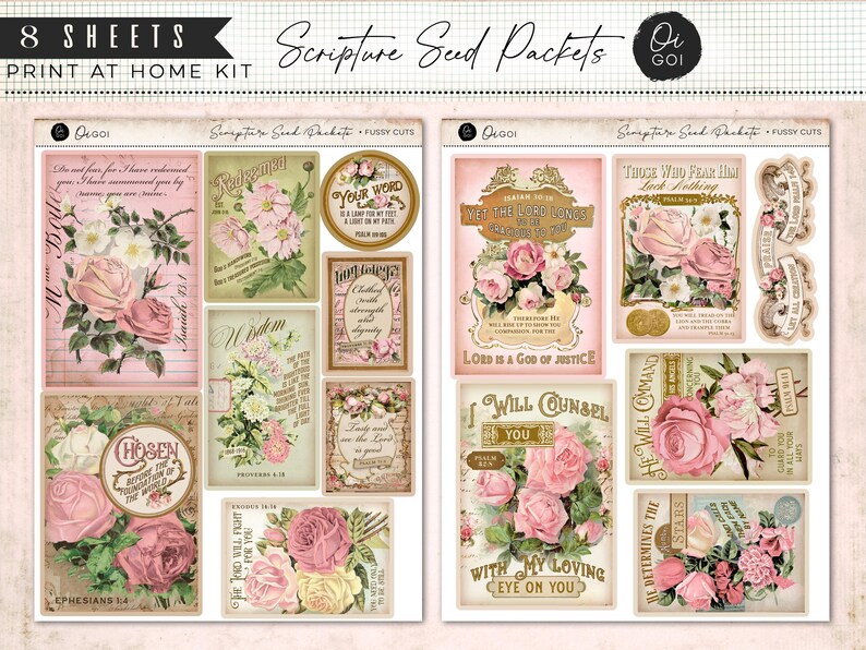 Vintage Rose Bible Verse Seed Packets, Junk Journal Kit, Printable ...