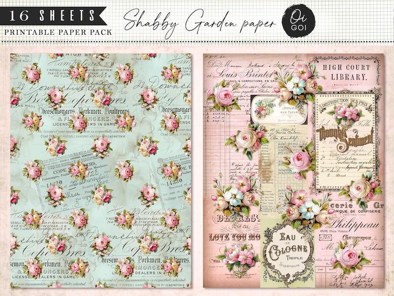 Vintage Rose Junk Journal Kit, Shabby Chic Pink Roses, Digital Paper ...