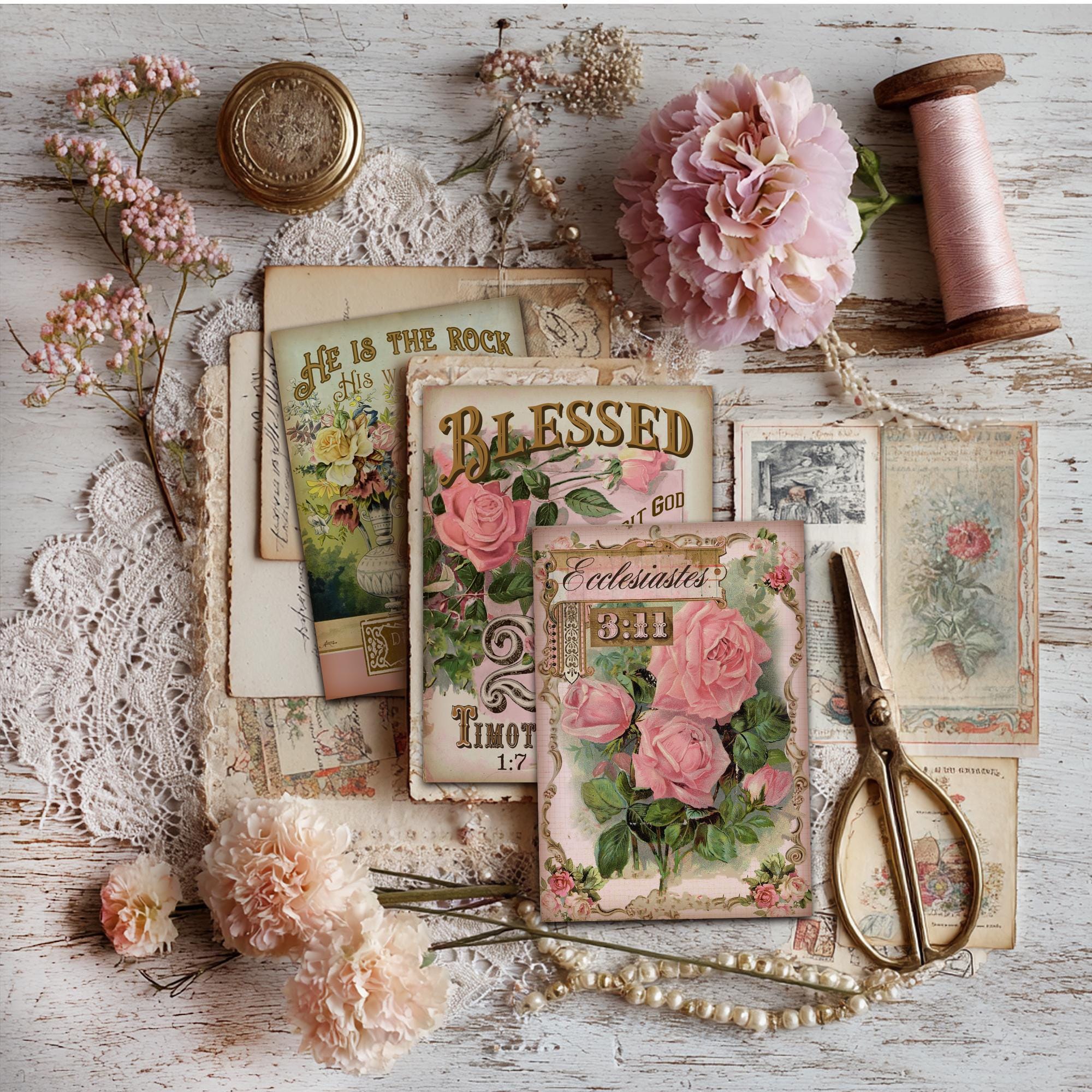 Vintage Rose Bible Verse Seed Packets, Junk Journal Kit, Printable ...