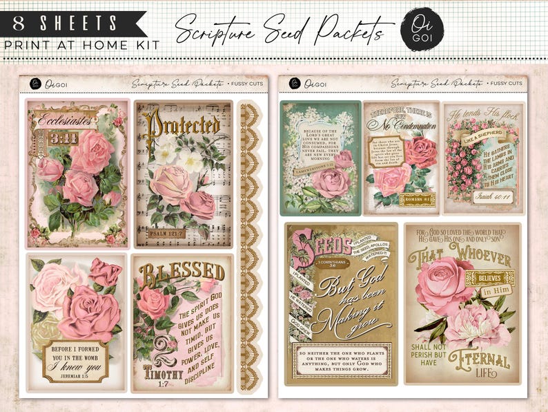 Vintage Rose Bible Verse Seed Packets, Junk Journal Kit, Printable ...