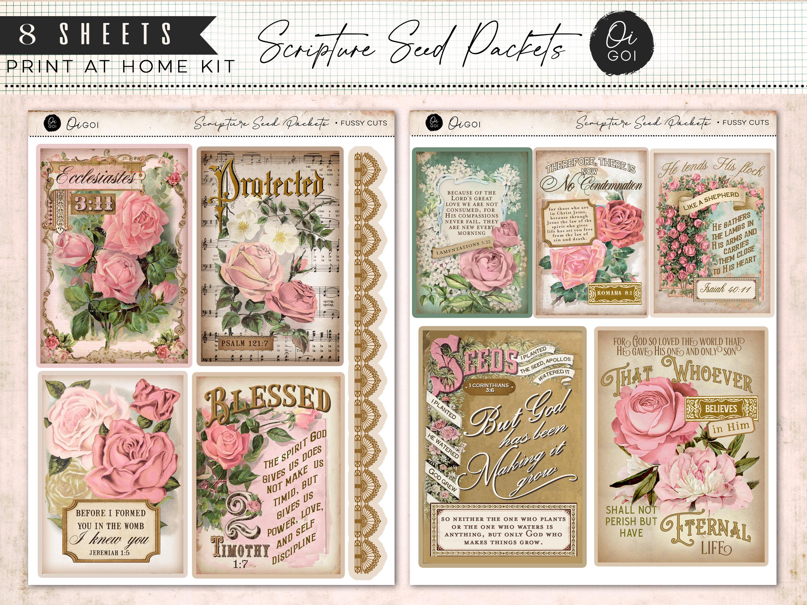 Dusty Rose Quad Scriptures Vintage Rose Bible Verse Seed Packets, Junk Journal Kit, Printable ...
