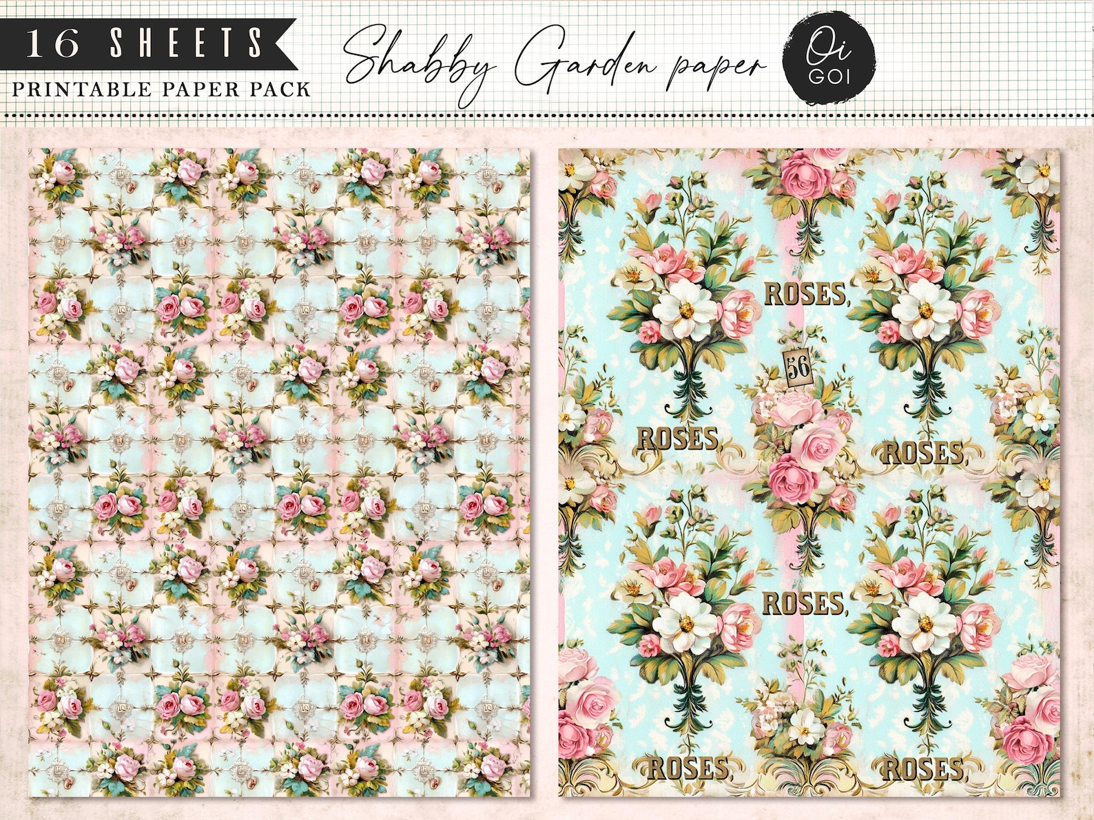 Vintage Rose Junk Journal Kit, Shabby Chic Pink Roses, Digital Paper ...