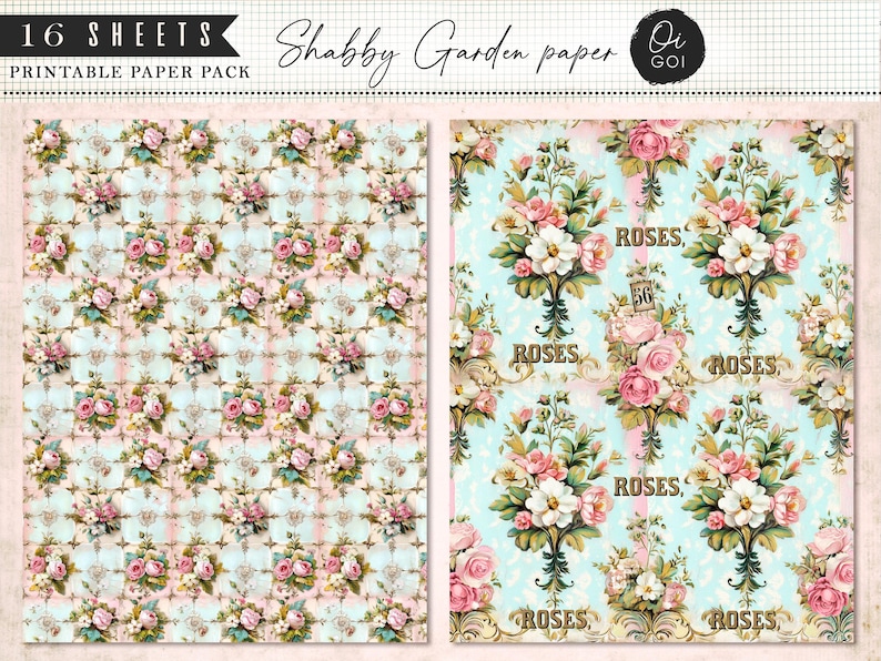 Vintage Rose Junk Journal Kit, Shabby Chic Pink Roses, Digital Paper ...
