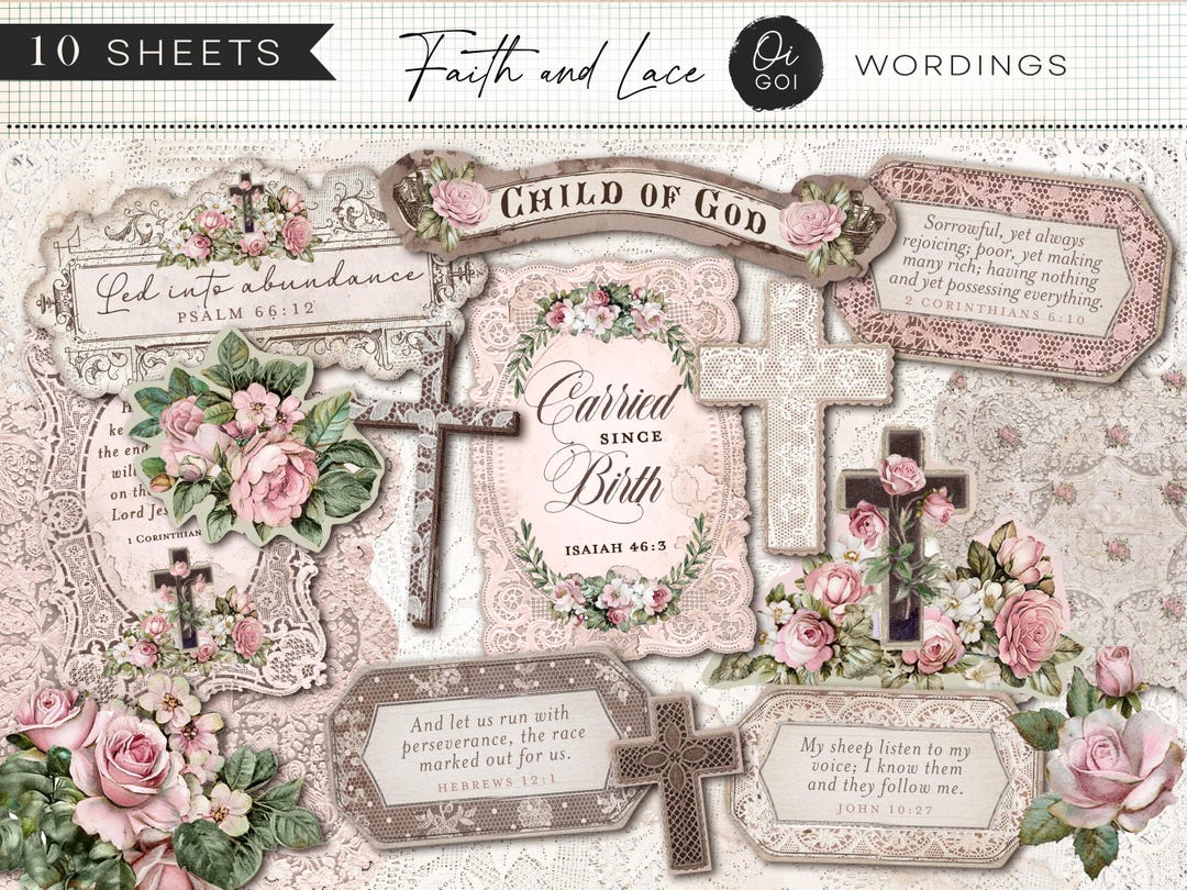 Vintage Rose and Lace Junk Journal Wording Kit, Printable Scriptures ...
