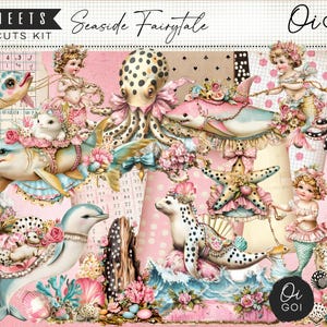 Kit de diario vintage de sirena, efímeras de cuentos de hadas náuticos, recortes elegantes de estilo shabby chic, papeles para scrapbooking de playa, imprimibles de verano, oi goi