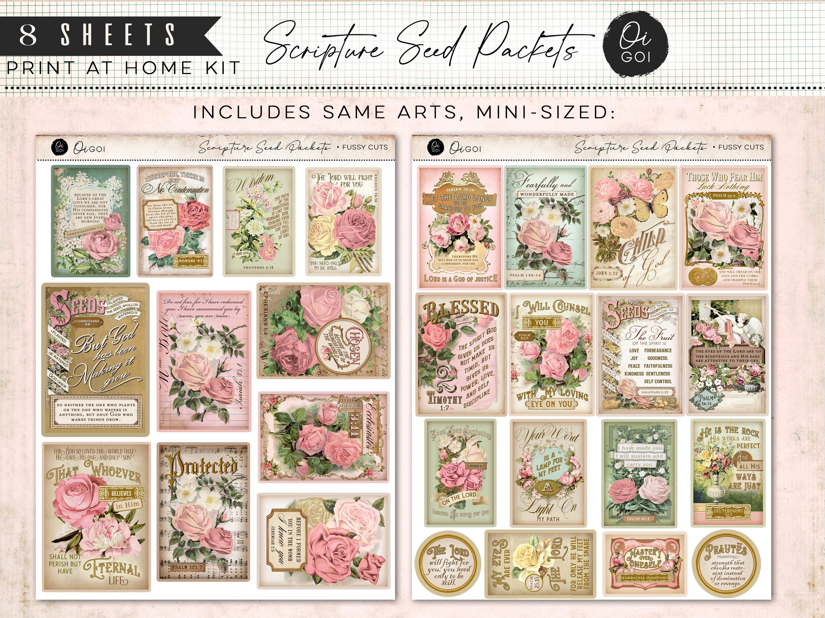 Vintage Rose Bible Verse Seed Packets, Junk Journal Kit, Printable ...