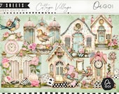 Shabby chic houses junk Journal Kit, cottagecore fussy cut, Pastel villages, vintage cottages, romantic rose digital ephemera, paper pack