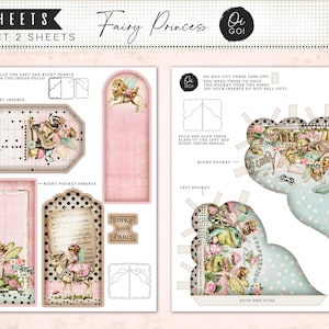 May include: A collection of paper craft sheets with a fairy princess theme. The sheets include various inserts, pockets, and decorative elements with illustrations of fairies, animals, and floral designs. The text "Fairy Princess" is visible.