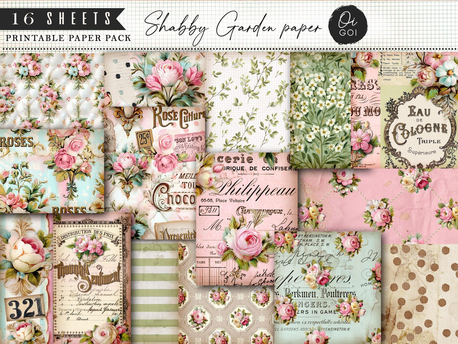 Vintage Rose Junk Journal Kit, Shabby Chic Pink Roses, Digital Paper ...