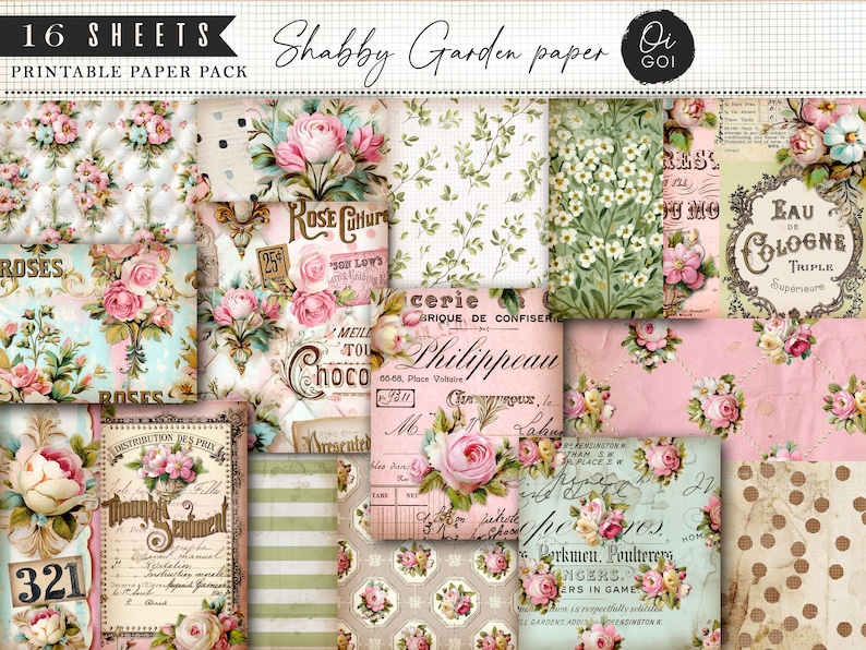Vintage Rose Junk Journal Kit, Shabby Chic Pink Roses, Digital Paper ...