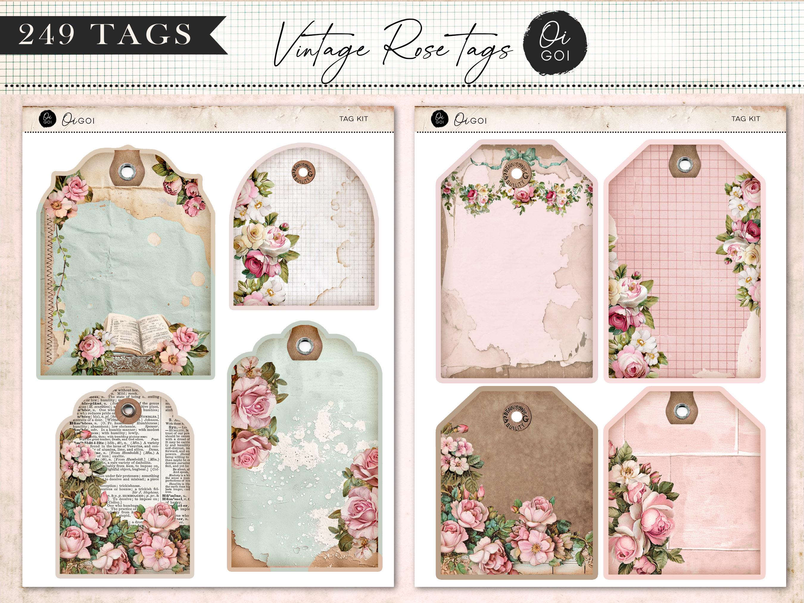 Vintage Rose Tags, Shabby Chic Pink Roses, Junk Journal Kit, Romantic ...