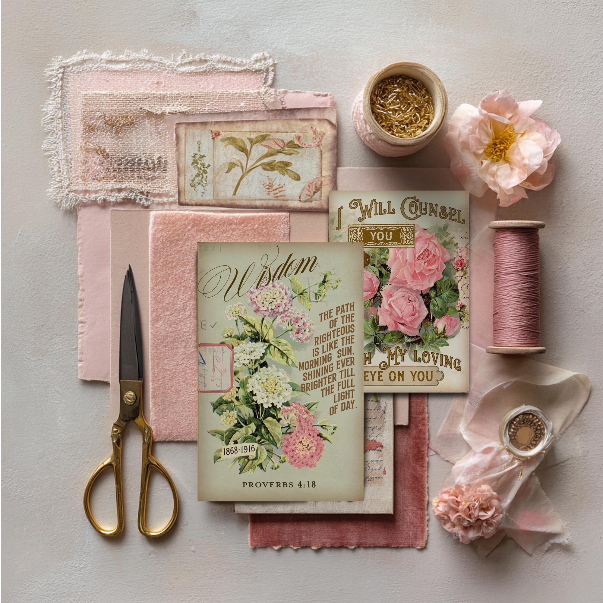 Dusty Rose Quad Scriptures Vintage Rose Bible Verse Seed Packets, Junk Journal Kit, Printable ...