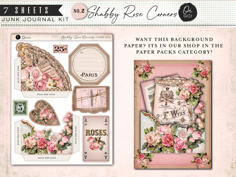 Vintage Rose Paper Pack, Junk Journal Kit, Shabby Chic Pink Roses ...