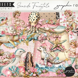 imprimables découpés difficiles de sirène vintage, kit de journal indésirable, éphémères sirène vintage, scrapbooking, kitsch shabby chic, été, plage, coquillages