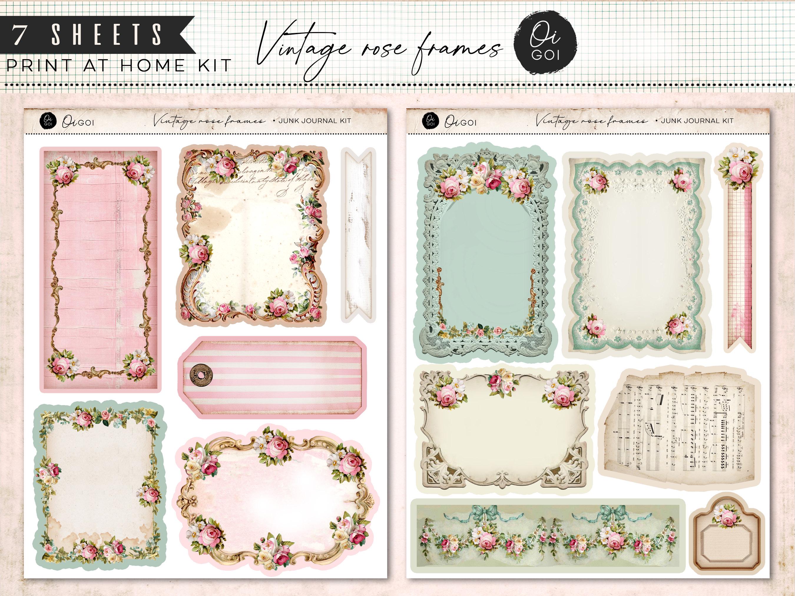 Vintage Rose Frames Junk Journal Kit, Shabby Chic Roses, Victorian ...