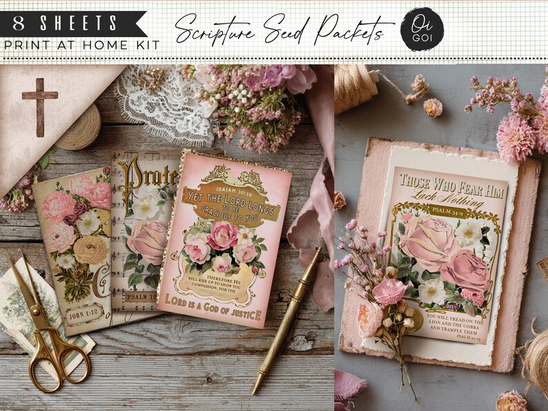 Vintage Rose Bible Verse Seed Packets, Junk Journal Kit, Printable ...