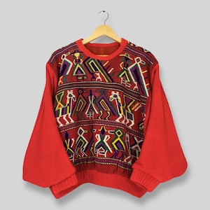 Vintage Popol Vuh Knit Wear Sweater Large Popol Vul Tribal Artwork Crewneck Tribal Native Abstract Jumper Aztec Navajo Knitwear Size L