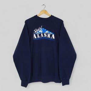 Vintage 90s Alaska US State Sweatshirt XLarge Spirit Of Alaska Mountain Graphics Crewneck Alaska Usa Blue Sweater Size XL