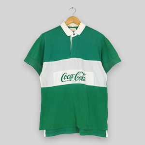 Vintage 90s Coca Cola Rugby Shirt Medium Coca Cola Spell Out Polo Rugby Coca Cola Carbonated Drink Shirt Coca Cola Coke Green Shirt Size M