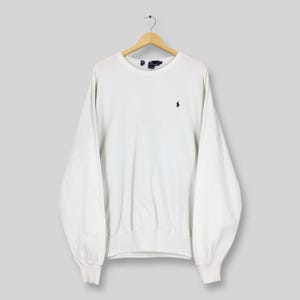 Vintage 90s Ralph Lauren Boxy Sweatshirt Medium Polo Pony Embroidered Logo Crewneck Polo Ralph Lauren Jumper Polo RL White Sweater Size M