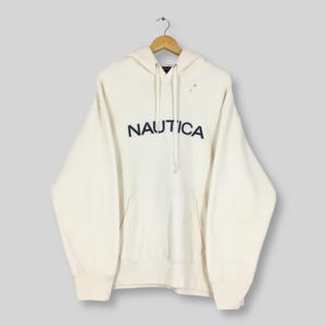 Vintage Nautica Sailing Gear Hoodie Sweatshirt XLarge Nautica Embroidery Spell Out Logo Sweater Nautica Sailing Gear White Jumper Size XL