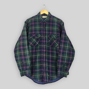 Camisa de flanela xadrez com forro de lona LL Bean vintage dos anos 90, camisa xadrez média Ll Bean, camisa com botões L.L. Bean Outfitters, tamanho M